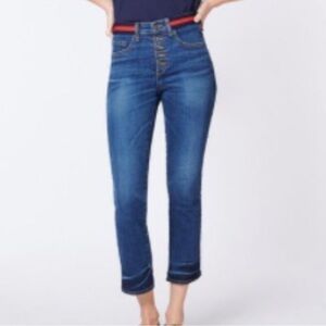 Veronica Beard Ankle Carolyn 10” Baby Bootcut Red Blue Elastic Waist Trim 26